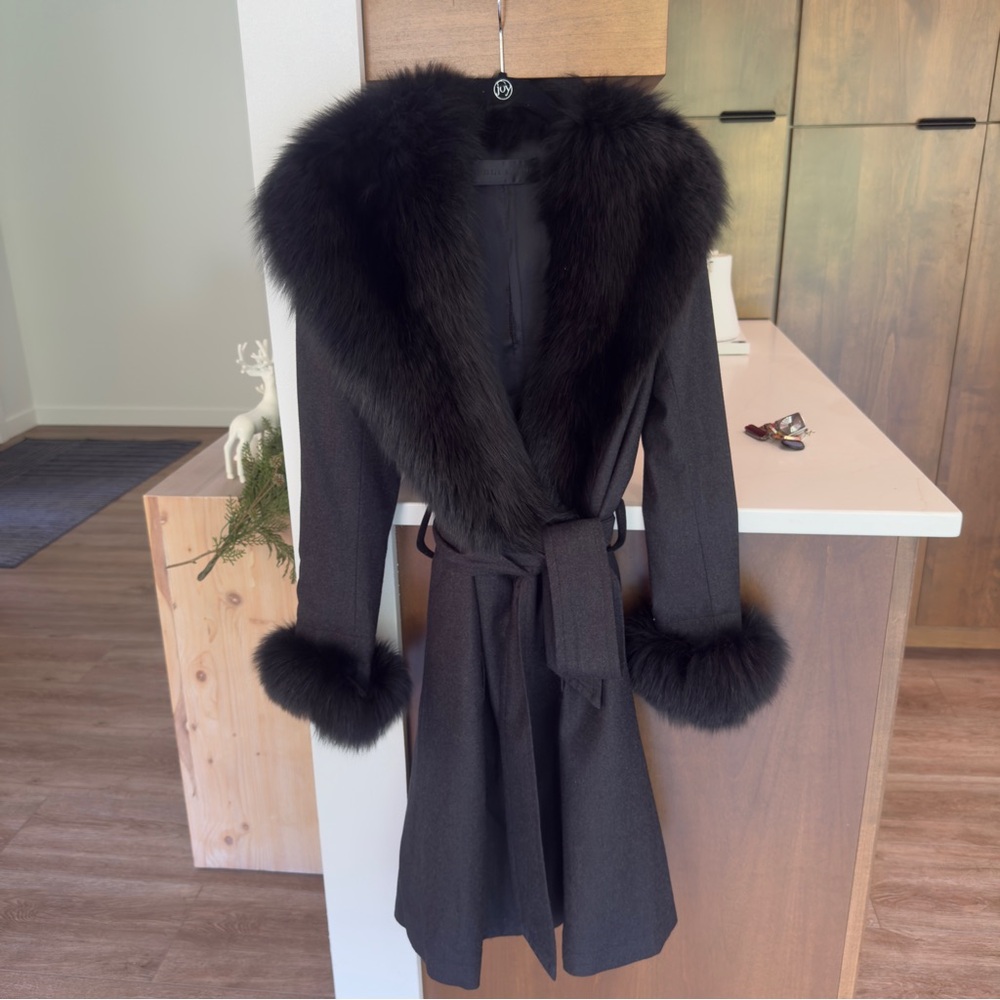 Jenni Kayne REAL FOX FUR trimmed coat with fur cuffs size 2